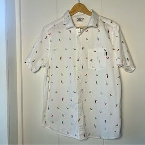 Hurley White Shirt with Colorful tropical Bird Pattern size M